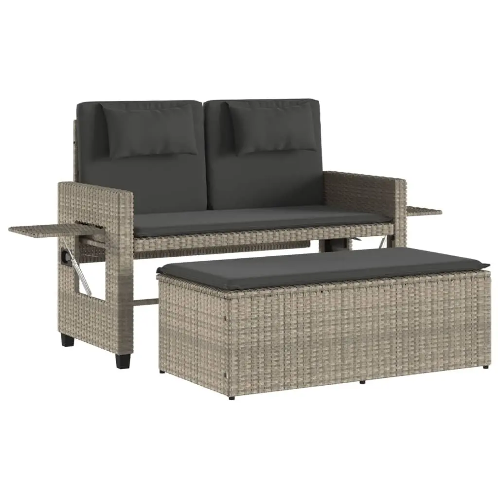 Reclining Outdoor Garden Bench 2-in-1 Loveseat Sofa Bed with Cushions Grey