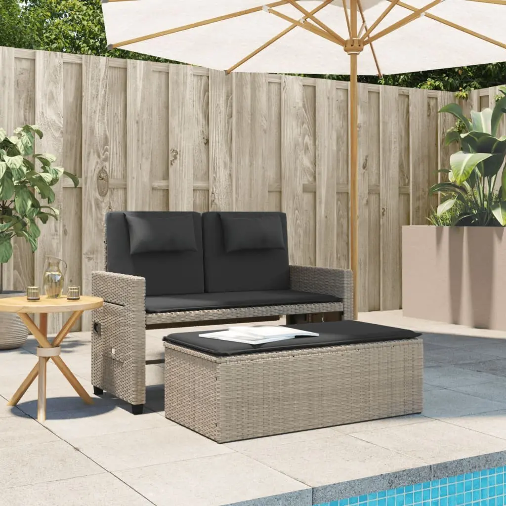 Reclining Outdoor Garden Bench 2-in-1 Loveseat Sofa Bed with Cushions Grey