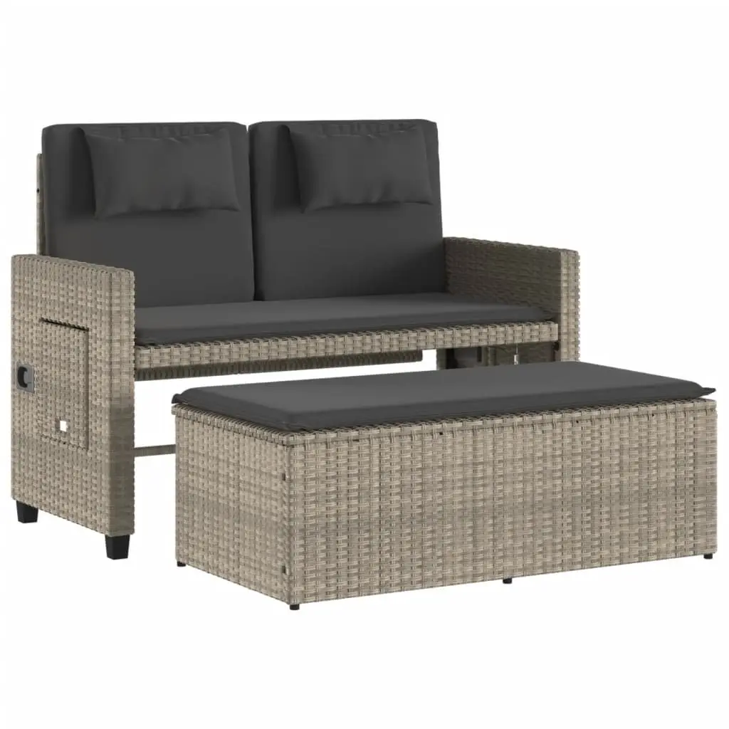 Reclining Outdoor Garden Bench 2-in-1 Loveseat Sofa Bed with Cushions Grey