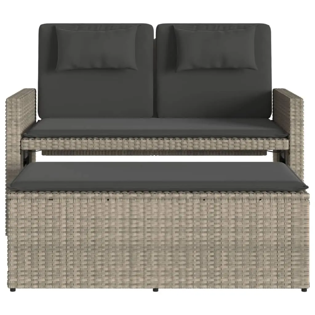 Reclining Outdoor Garden Bench 2-in-1 Loveseat Sofa Bed with Cushions Grey
