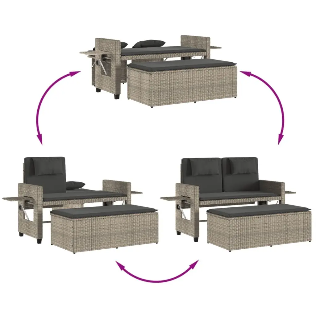 Reclining Outdoor Garden Bench 2-in-1 Loveseat Sofa Bed with Cushions Grey