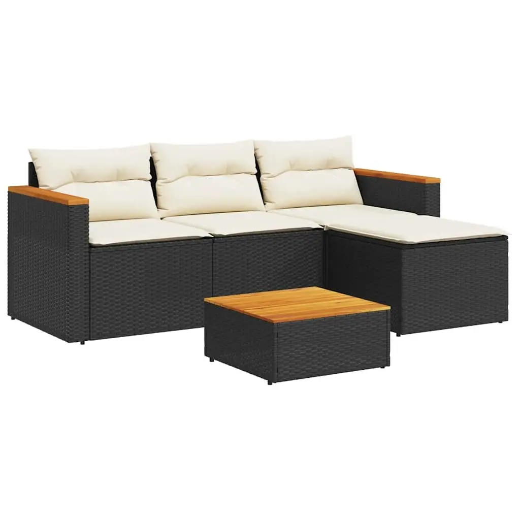 3 Piece Garden Sofa Set Outdoor Furniture Cushions Black Poly Rattan