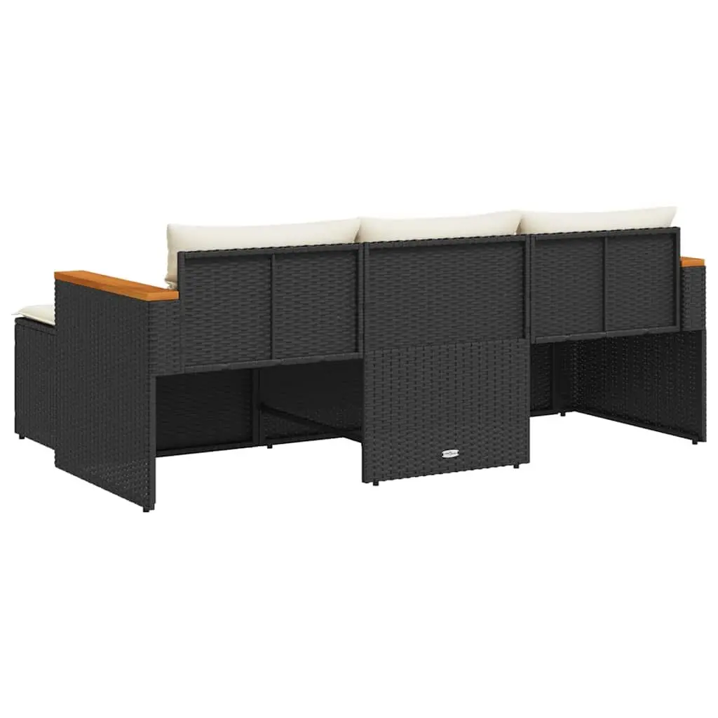 3 Piece Garden Sofa Set Outdoor Furniture Cushions Black Poly Rattan