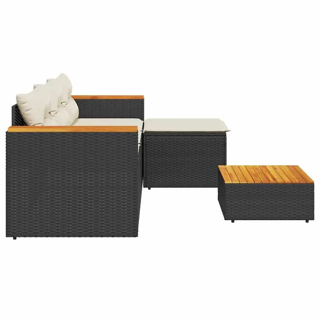 3 Piece Garden Sofa Set Outdoor Furniture Cushions Black Poly Rattan