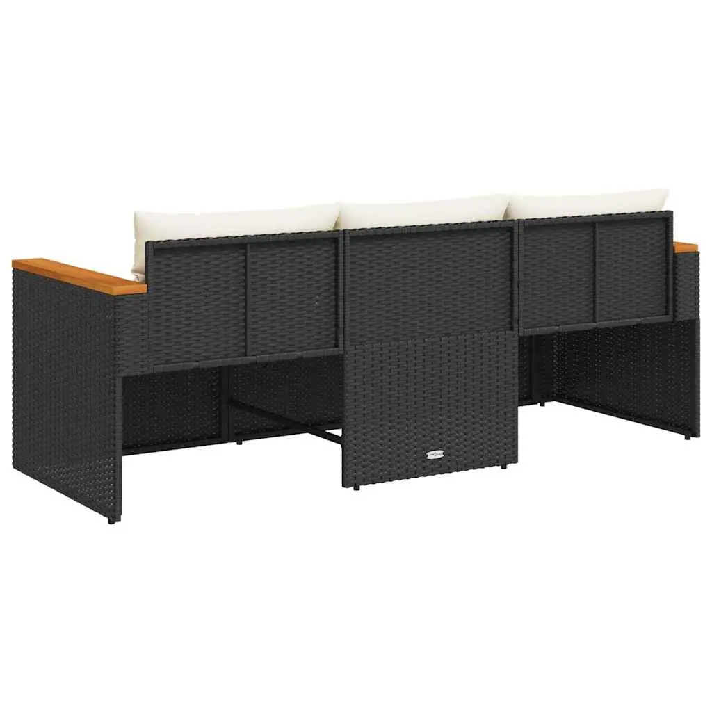 3-Seater Garden Sofa Outdoor Relaxation Black PE Rattan with Cushions