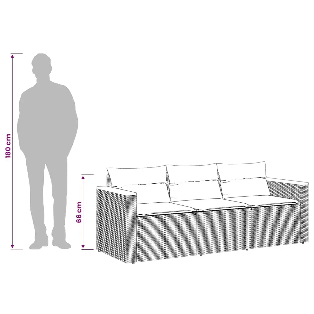 3-Seater Garden Sofa Outdoor Relaxation Black PE Rattan with Cushions