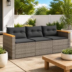Comfortable 3-Seater Garden Sofa with Cushions