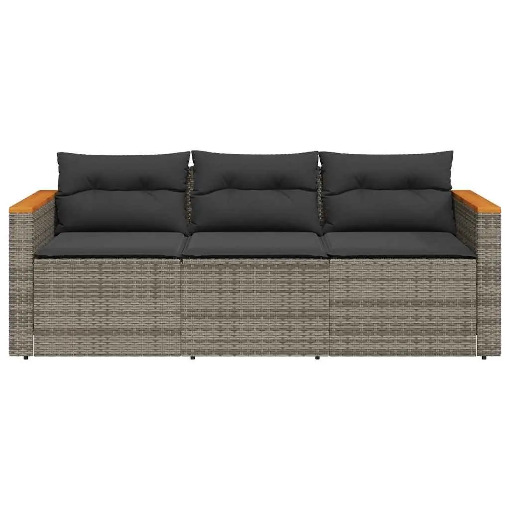 Outdoor Lounge Sofa Grey 3-Seater Poly Rattan with Cushions for Patio Relaxation