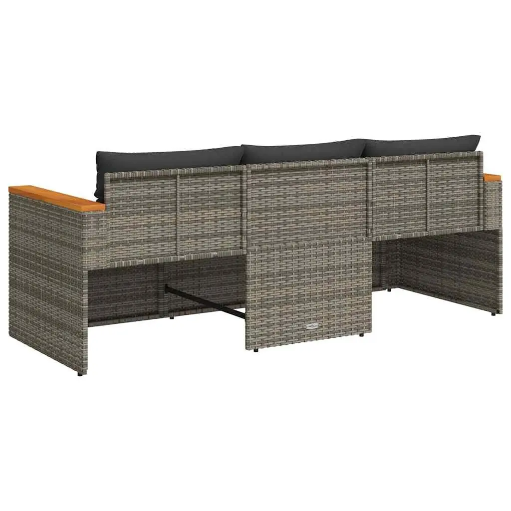 Outdoor Lounge Sofa Grey 3-Seater Poly Rattan with Cushions for Patio Relaxation