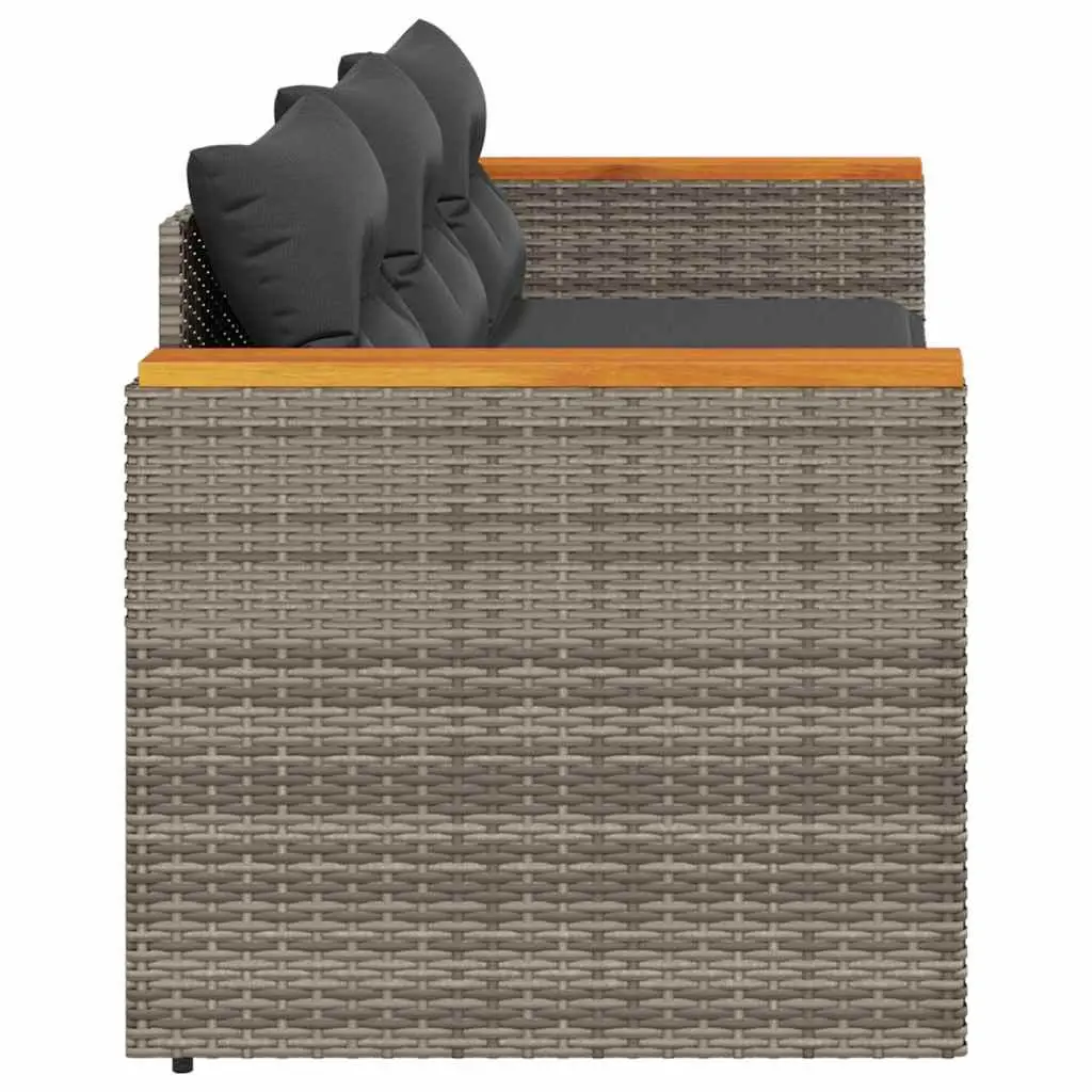 Outdoor Lounge Sofa Grey 3-Seater Poly Rattan with Cushions for Patio Relaxation
