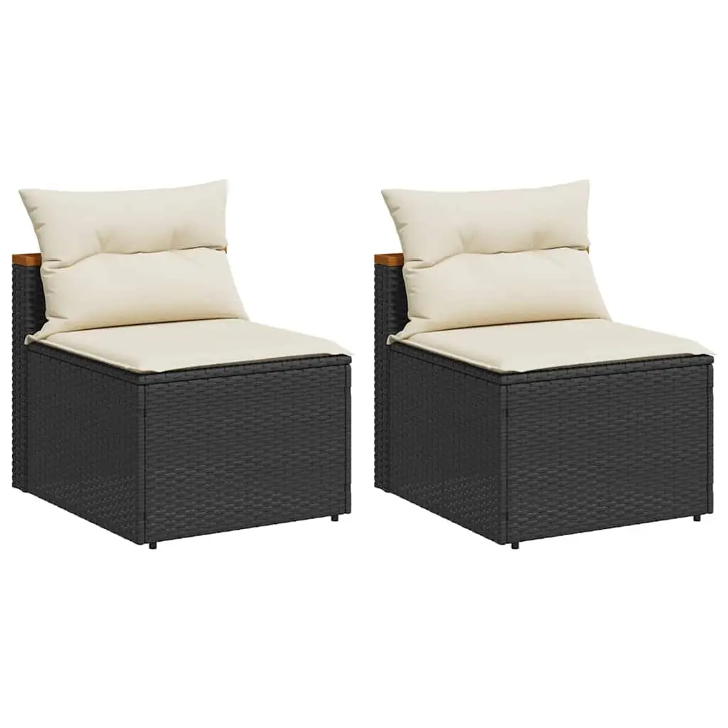 Modular Armless Outdoor Sofas Garden Seating Set 2 Pieces Black Rattan with Cushions