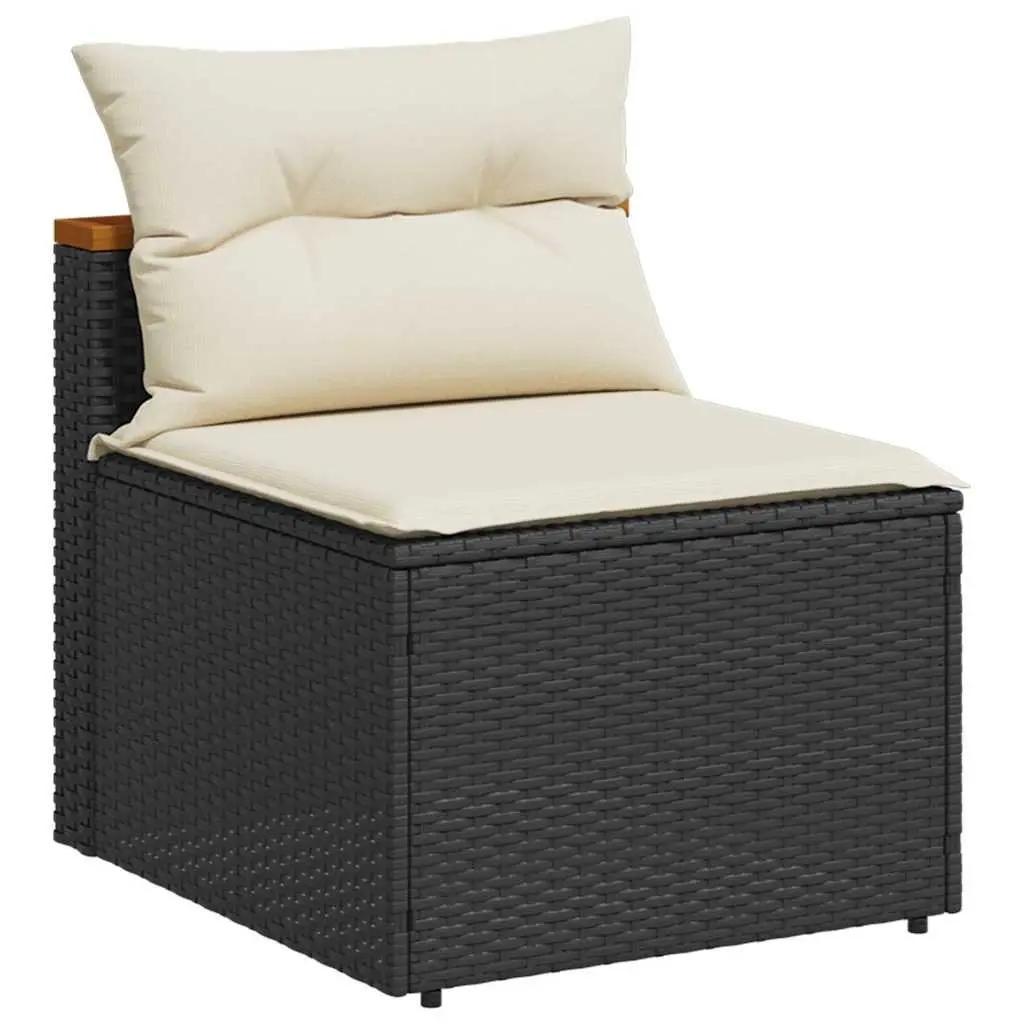 Modular Armless Outdoor Sofas Garden Seating Set 2 Pieces Black Rattan with Cushions