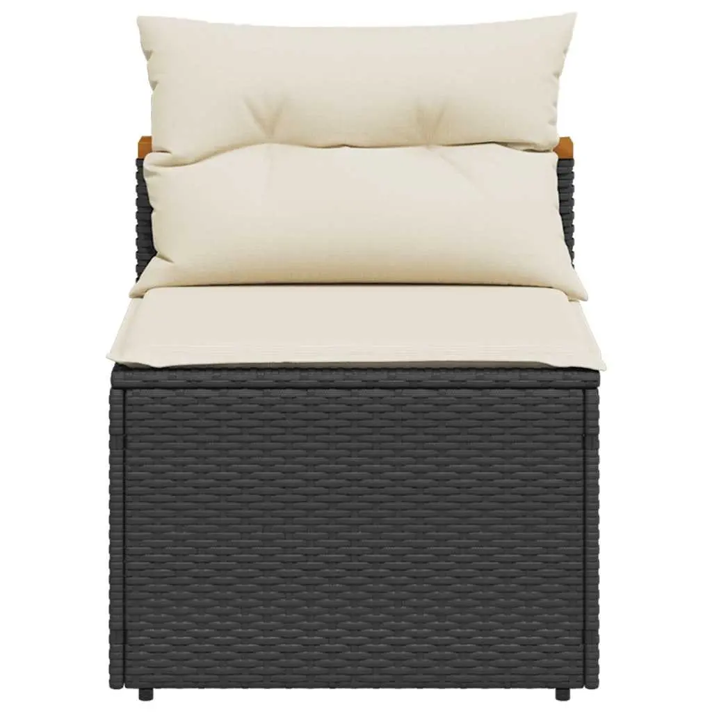 Modular Armless Outdoor Sofas Garden Seating Set 2 Pieces Black Rattan with Cushions