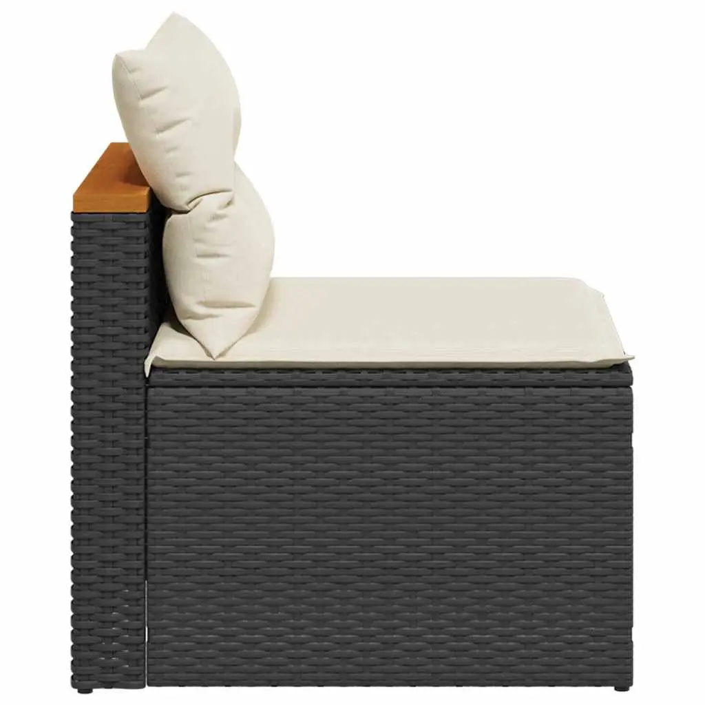 Modular Armless Outdoor Sofas Garden Seating Set 2 Pieces Black Rattan with Cushions