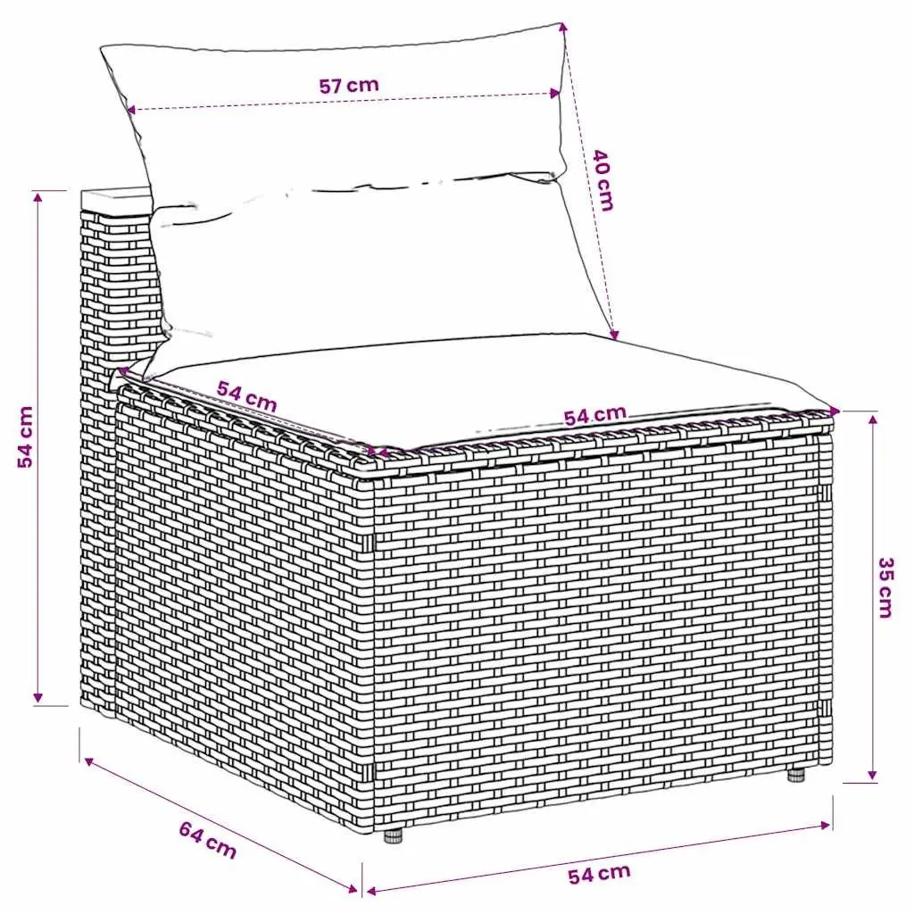 Modular Armless Outdoor Sofas Garden Seating Set 2 Pieces Black Rattan with Cushions