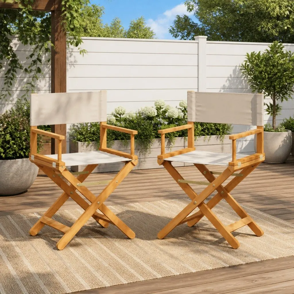 Folding Director Chairs Outdoor Seating 2 Pack Cream