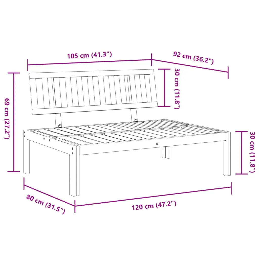 Outdoor Sectional Sofa Middle Section Solid Acacia Wood Pallet Garden Furniture