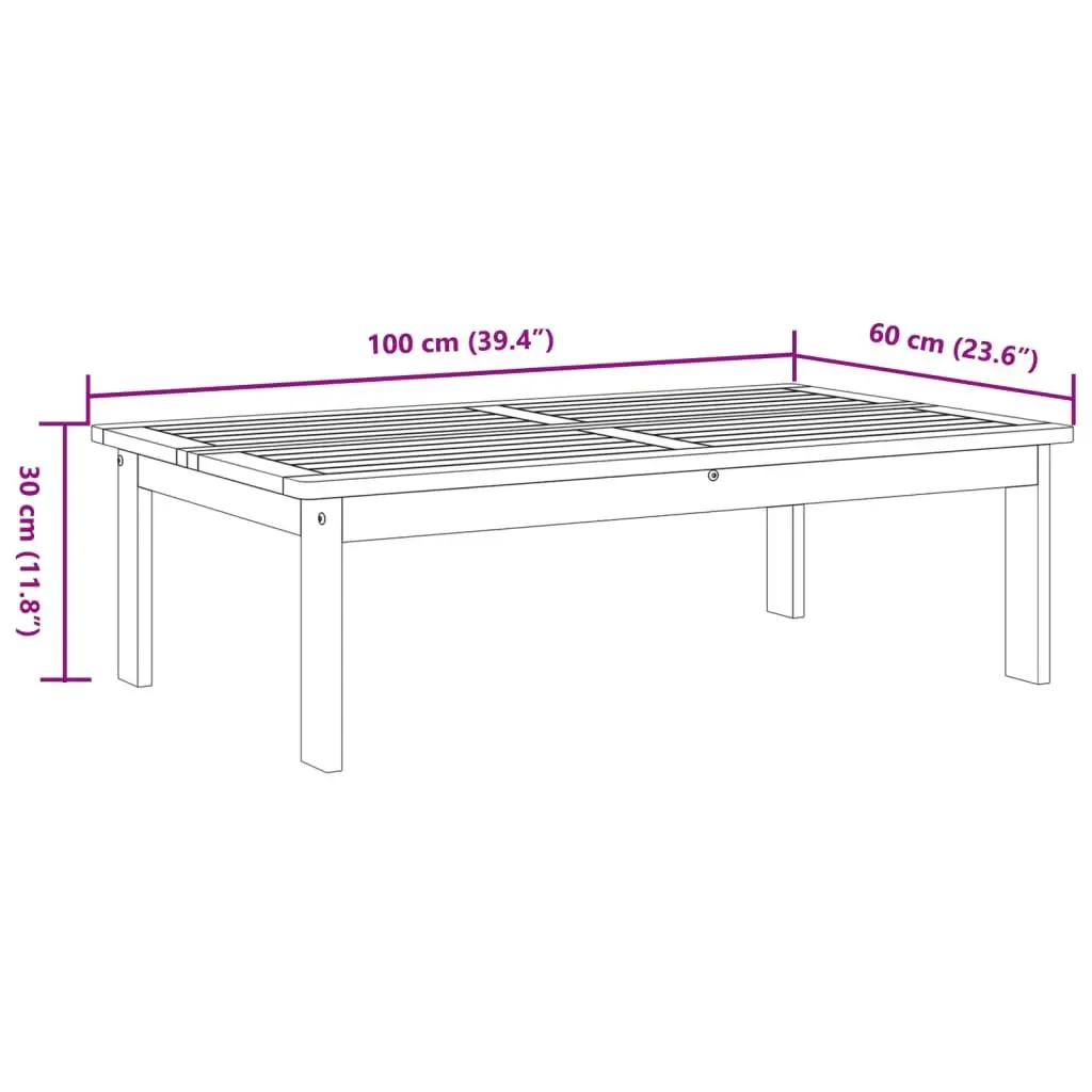 Garden Table 100x60x30cm Outdoor Patio Furniture Slatted Design Wood Acacia