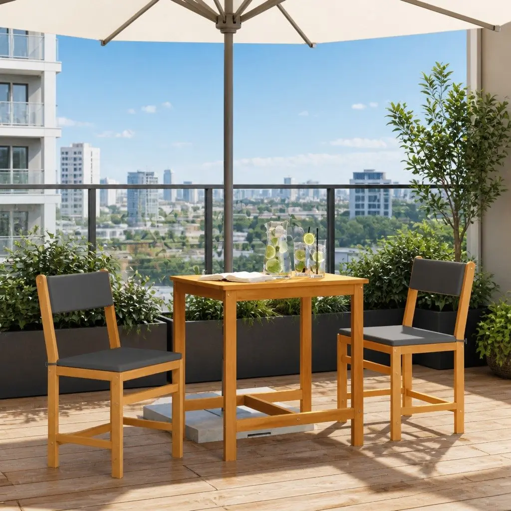 3 Piece Balcony Set with Cushioned Comfort