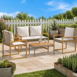 Comfortable 4 Piece Garden Lounge Set in Beige for Outdoor Spaces