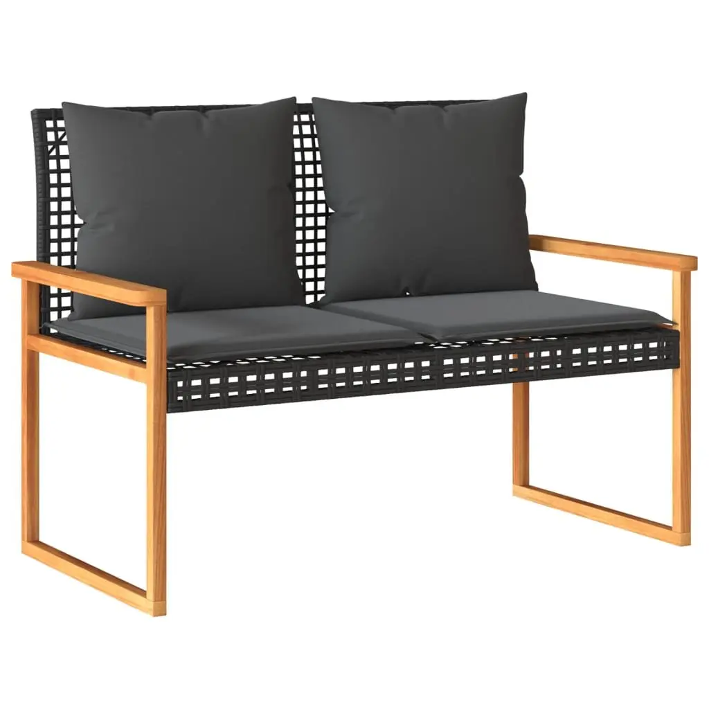 Outdoor Seating Bench with Cushion Black PE Rattan Garden Furniture