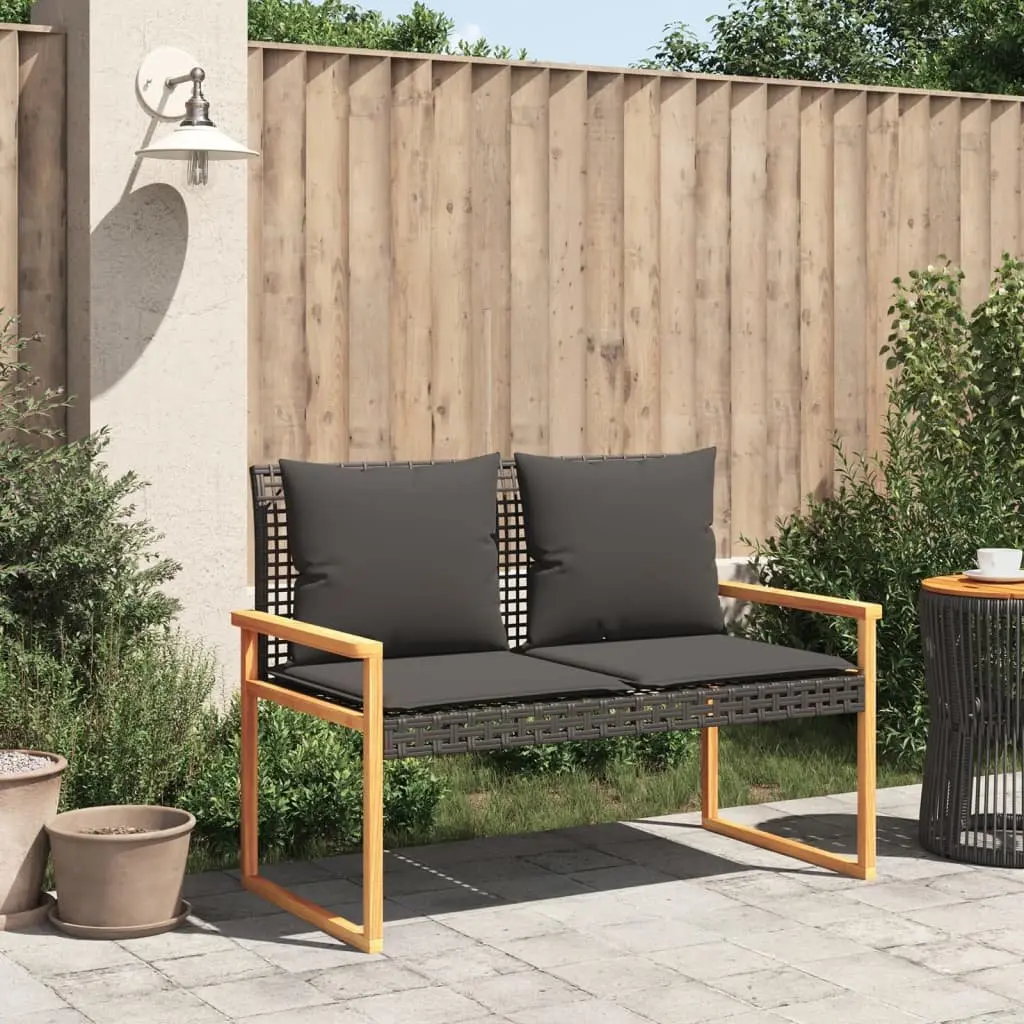 Outdoor Seating Bench with Cushion Black PE Rattan Garden Furniture