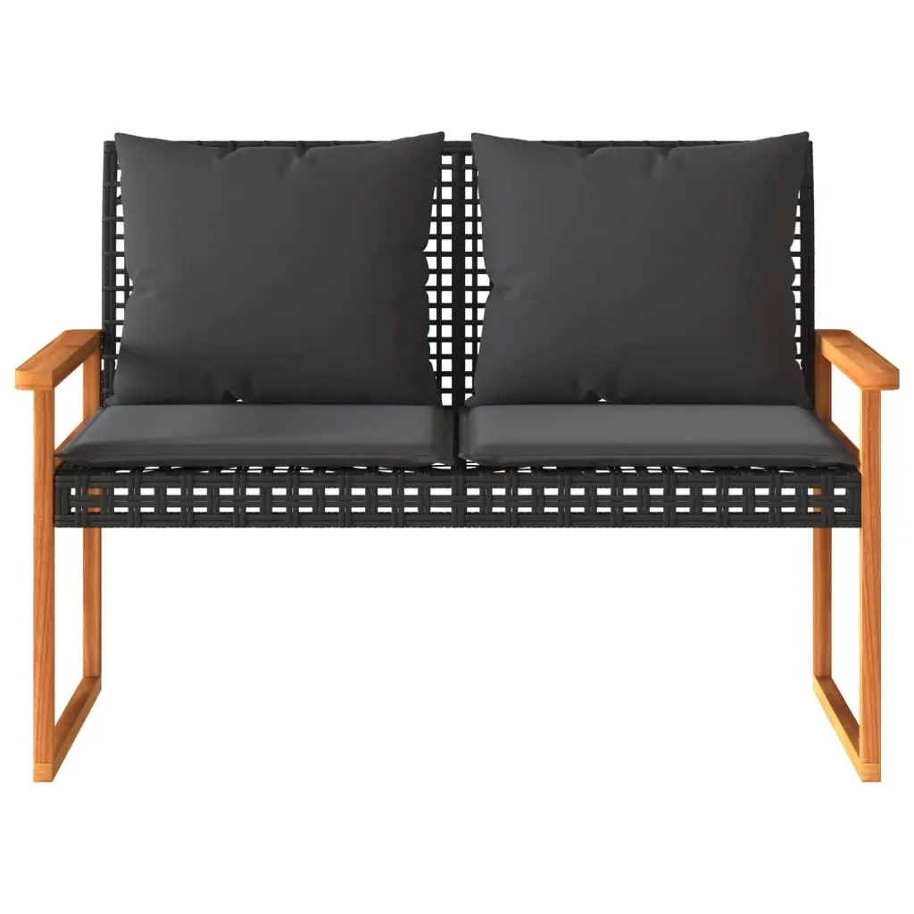 Outdoor Seating Bench with Cushion Black PE Rattan Garden Furniture