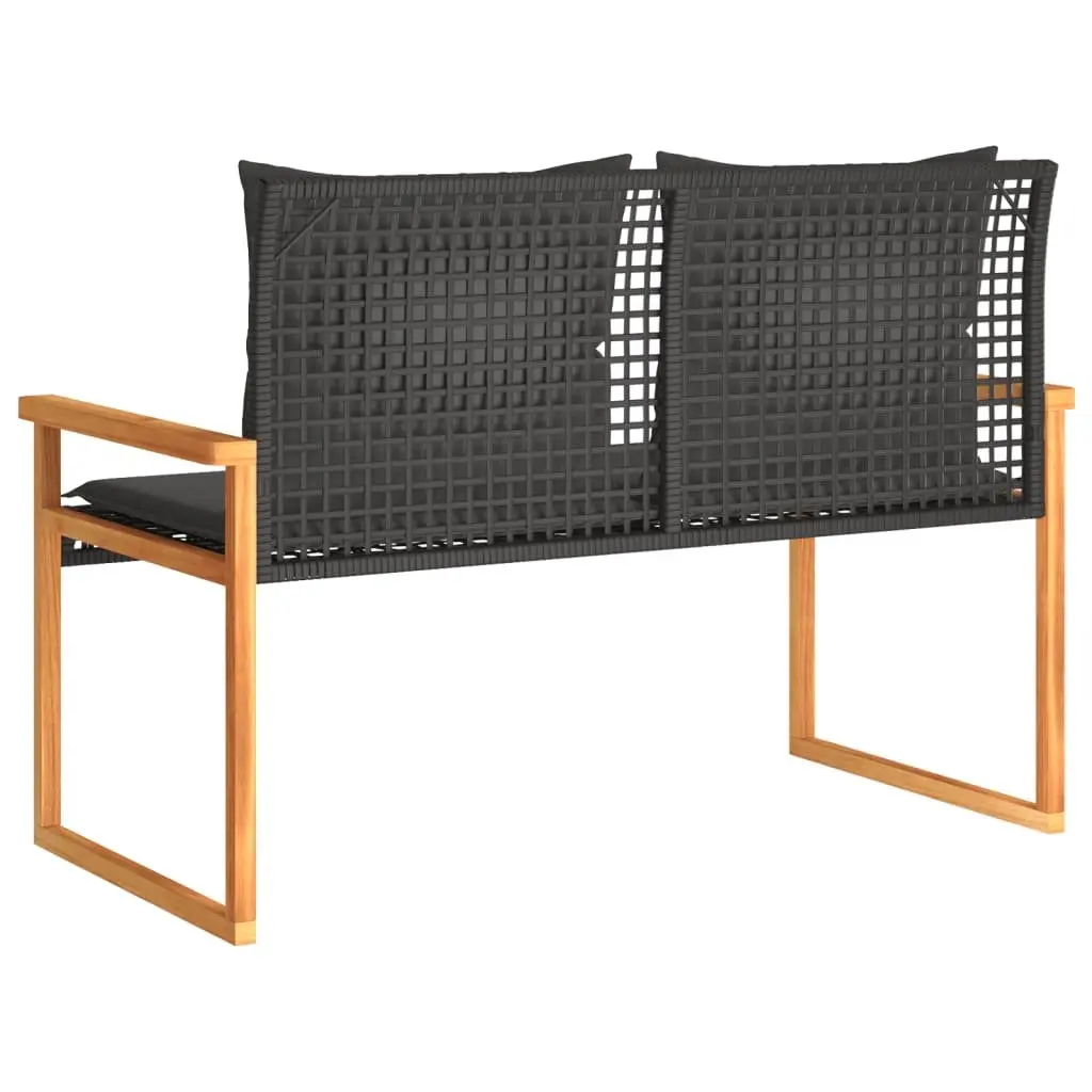 Outdoor Seating Bench with Cushion Black PE Rattan Garden Furniture
