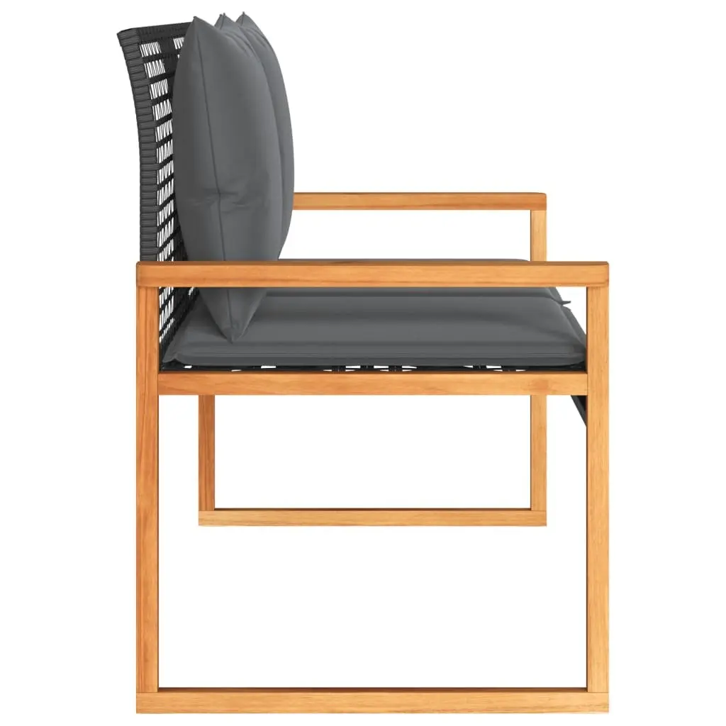 Outdoor Seating Bench with Cushion Black PE Rattan Garden Furniture