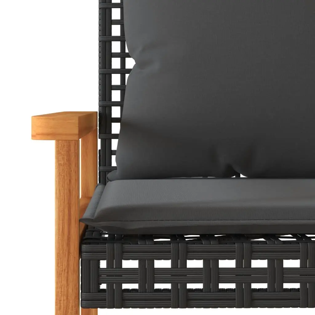 Outdoor Seating Bench with Cushion Black PE Rattan Garden Furniture