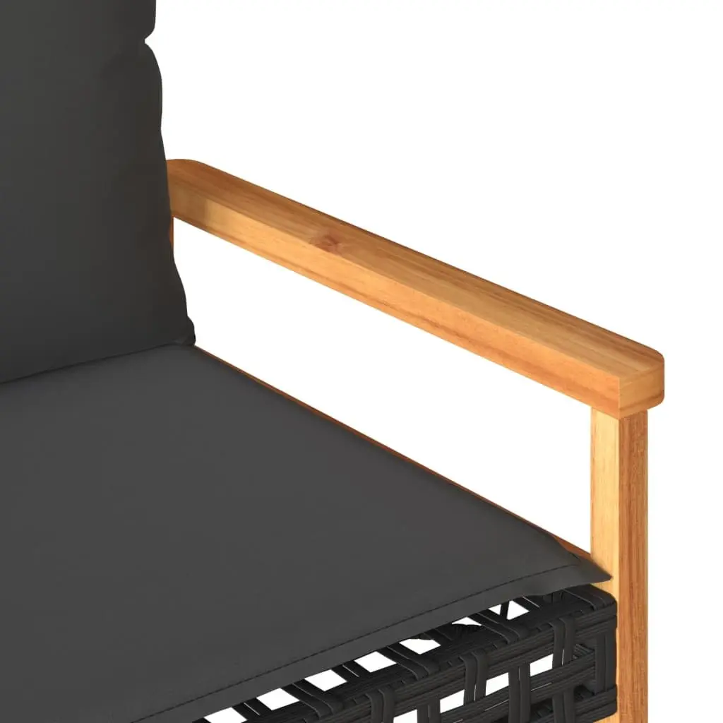 Outdoor Seating Bench with Cushion Black PE Rattan Garden Furniture