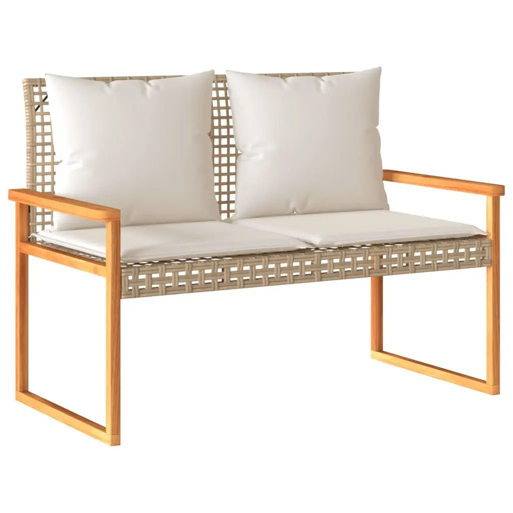 Outdoor Garden Bench Poly Rattan Cushion Beige