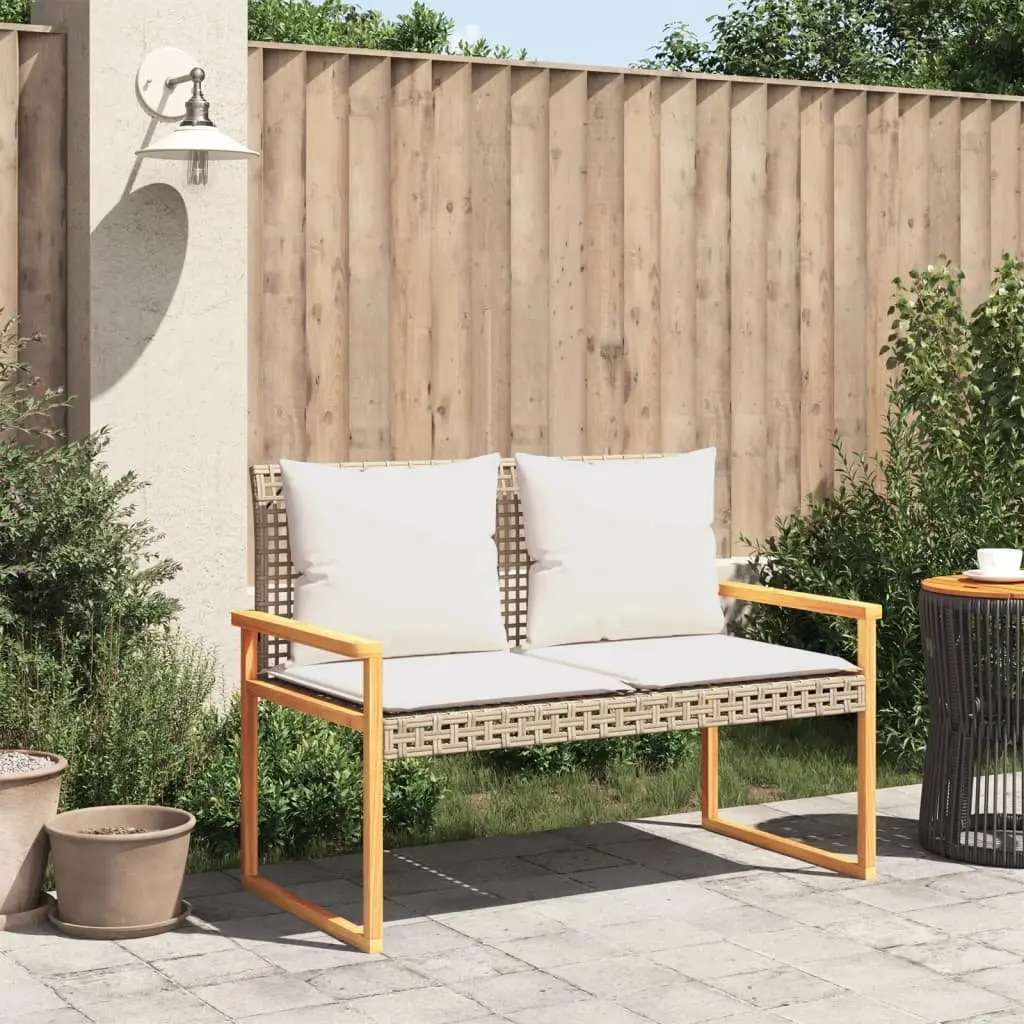 Outdoor Garden Bench Poly Rattan Cushion Beige