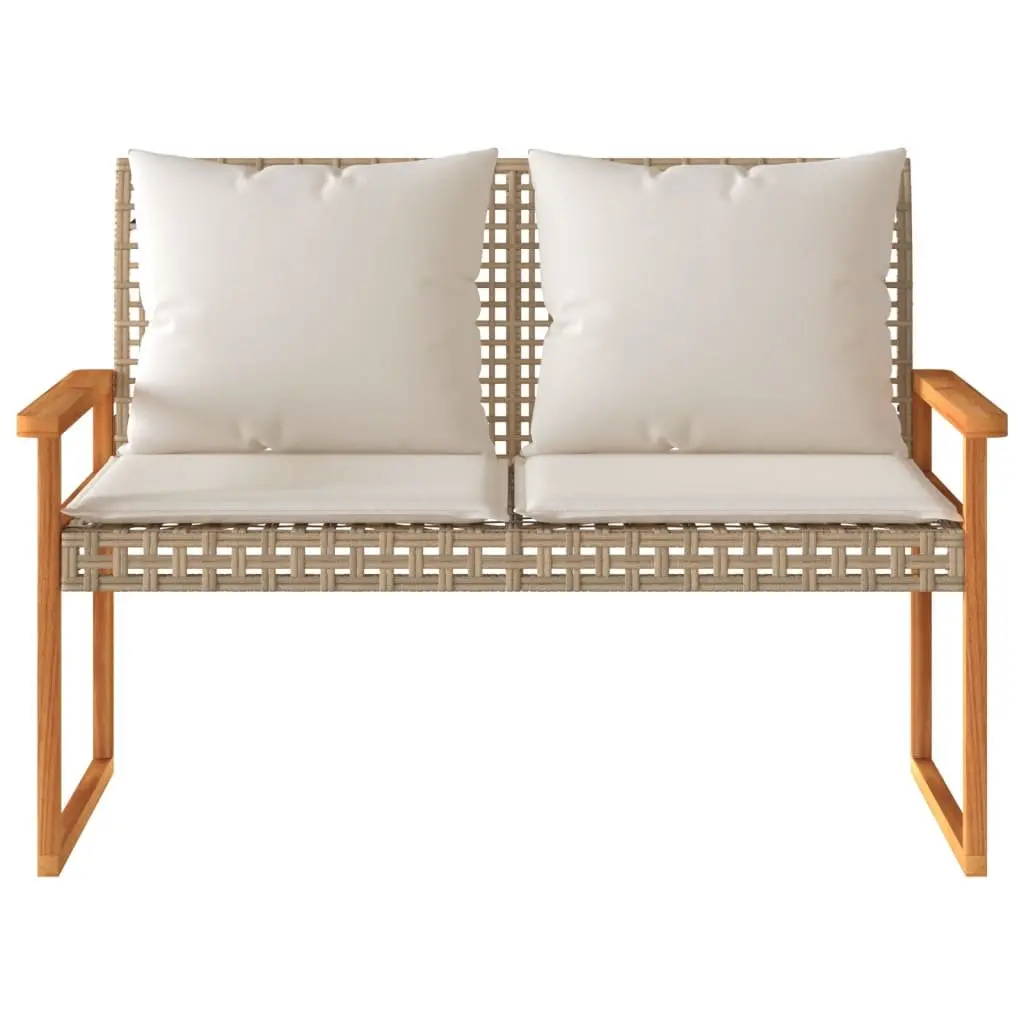 Outdoor Garden Bench Poly Rattan Cushion Beige