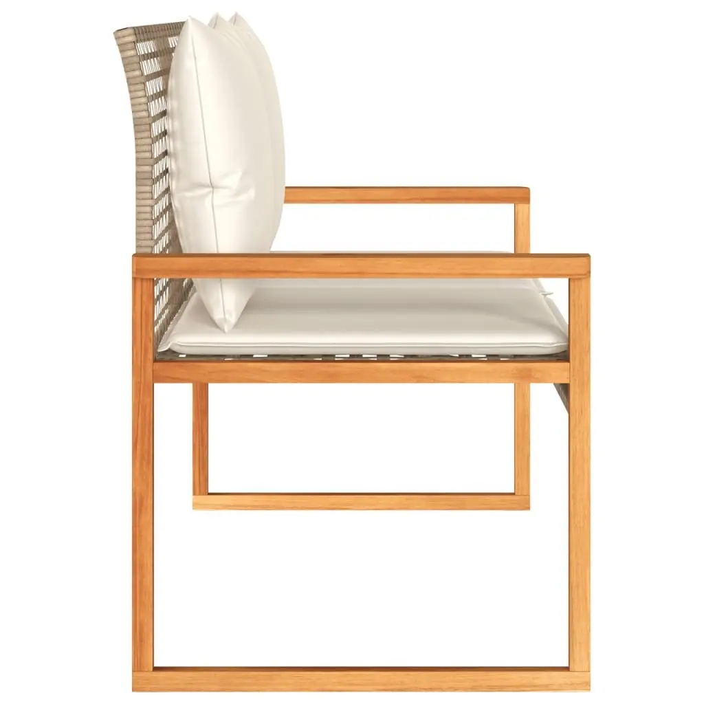 Outdoor Garden Bench Poly Rattan Cushion Beige