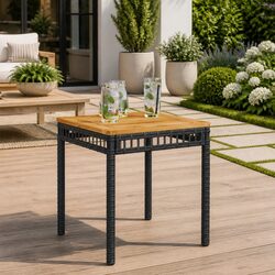 Garden Table Black Outdoor Patio Furniture Poly Rattan Acacia Wood Backyard