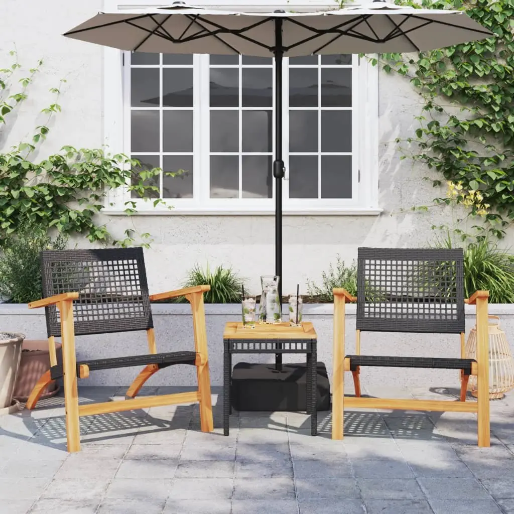 Garden Table Outdoor Patio Furniture 38 x 38 x 42 cm Black Poly Rattan Acacia Wood