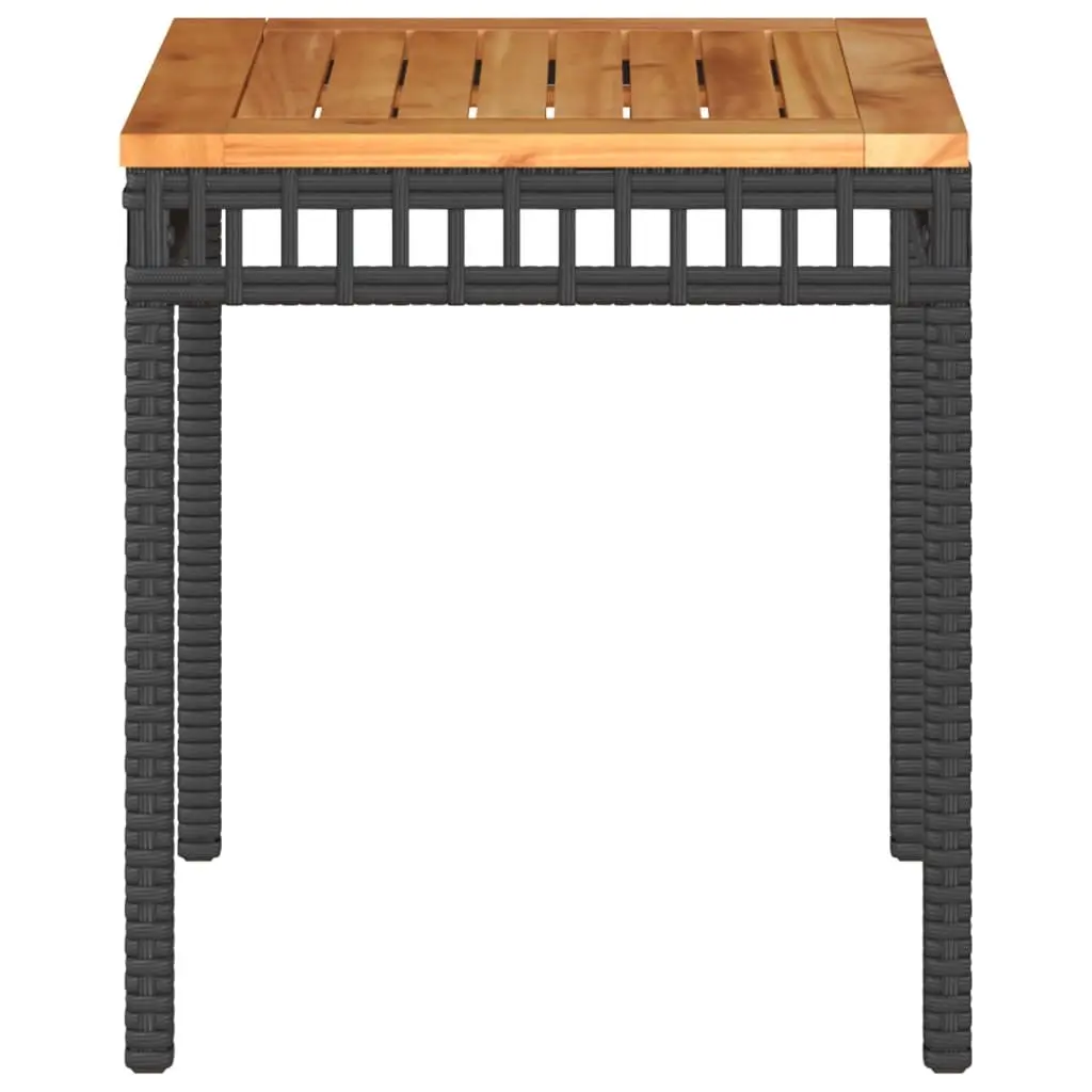 Garden Table Outdoor Patio Furniture 38 x 38 x 42 cm Black Poly Rattan Acacia Wood