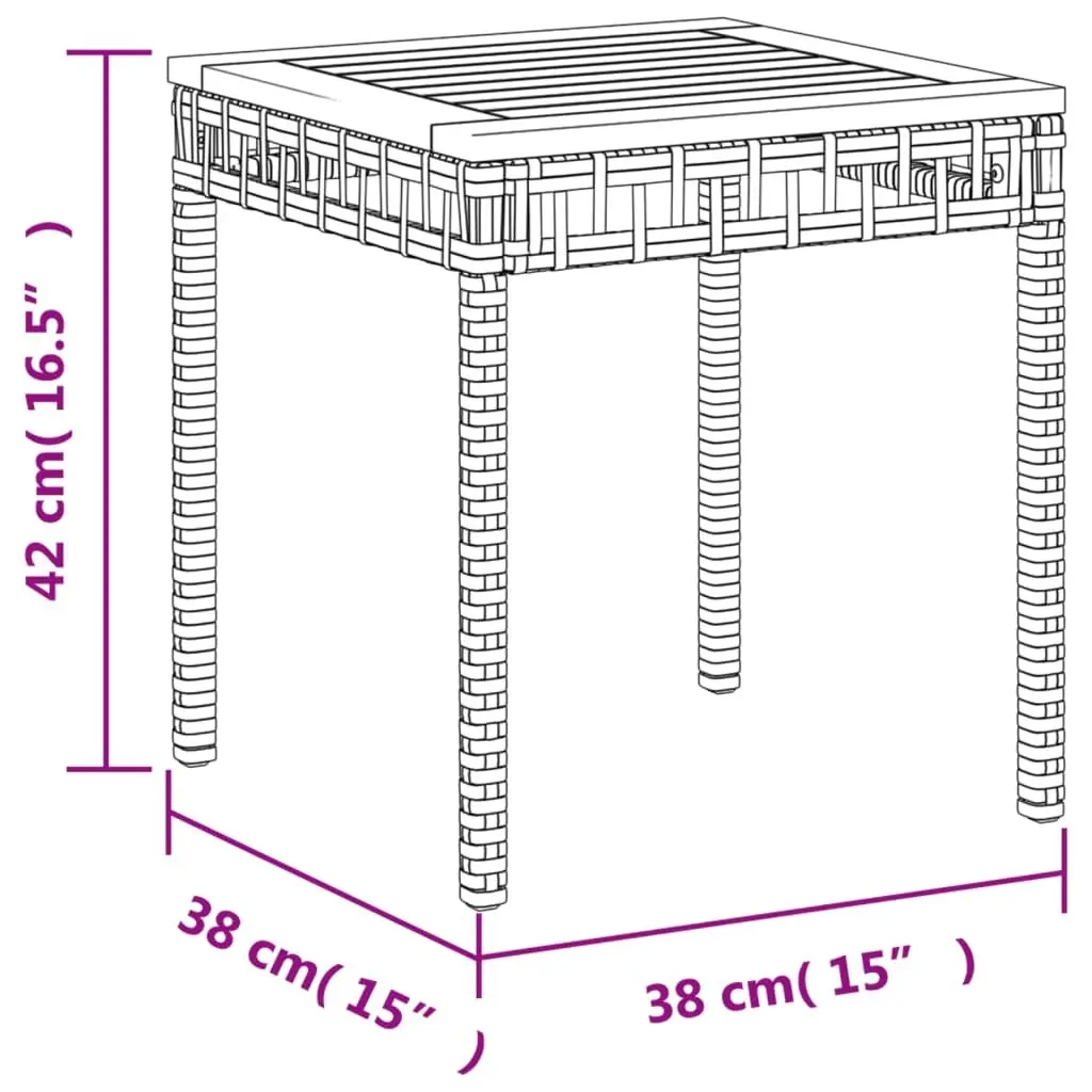 Garden Table Outdoor Patio Furniture 38 x 38 x 42 cm Black Poly Rattan Acacia Wood