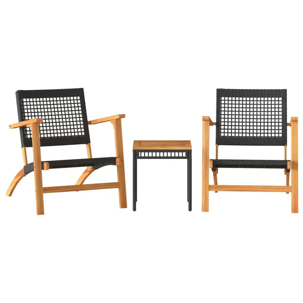 3 Piece Bistro Set Black Outdoor Garden Furniture Patio Table Chairs Rattan