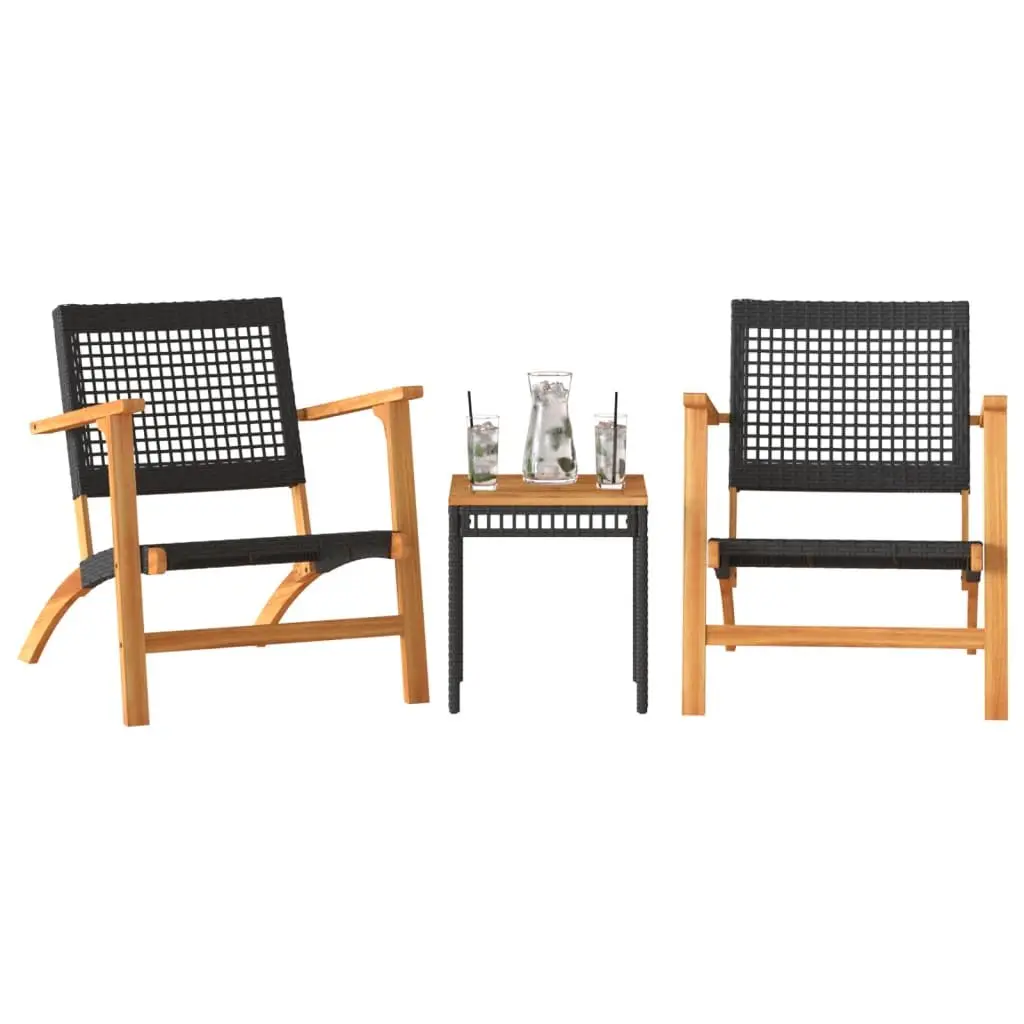 3 Piece Bistro Set Black Outdoor Garden Furniture Patio Table Chairs Rattan