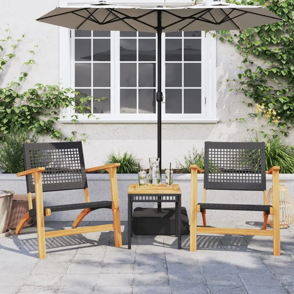 Garden Chairs Outdoor Seating 2pcs Black Poly Rattan with Acacia Wood Arms
