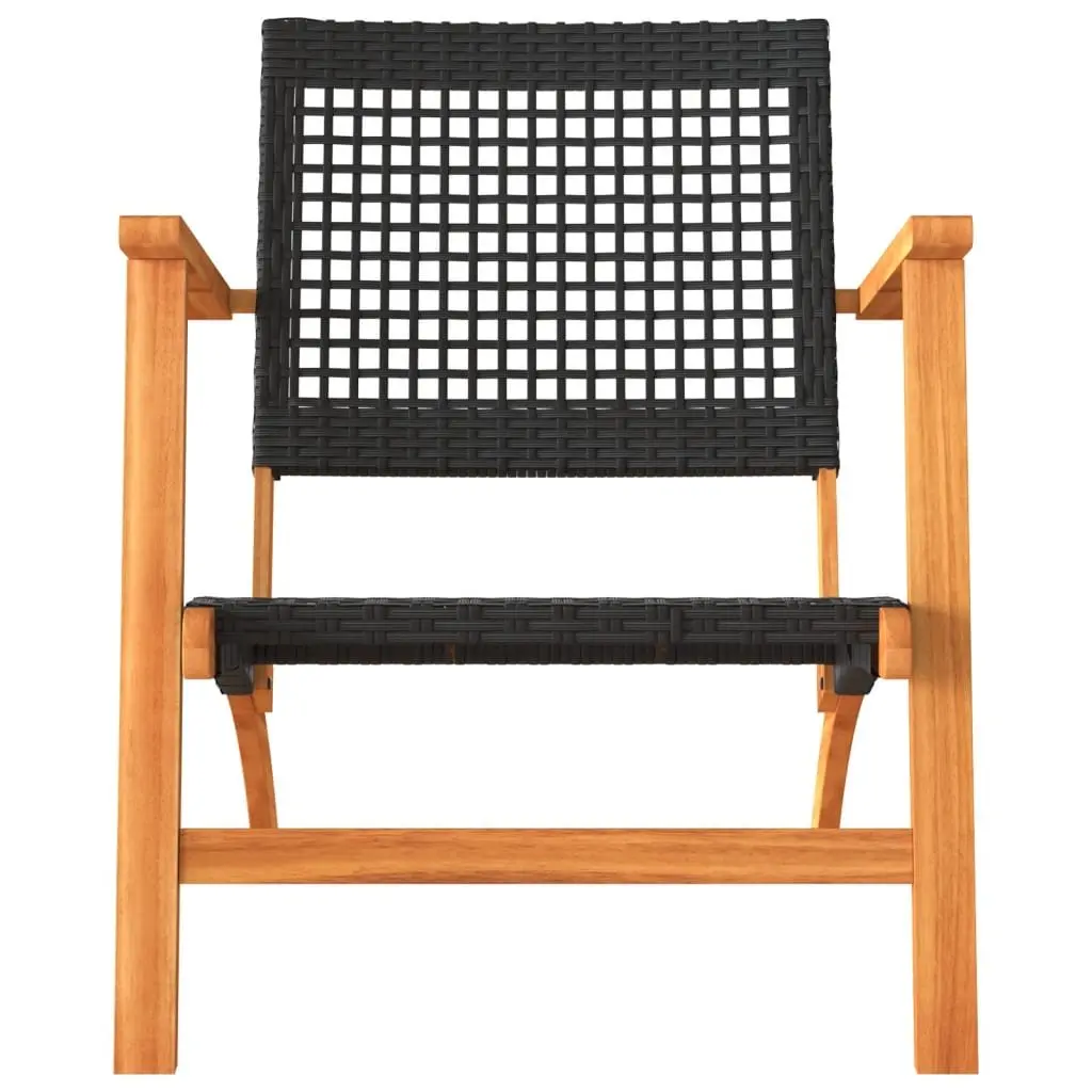 Garden Chairs Outdoor Seating 2pcs Black Poly Rattan with Acacia Wood Arms