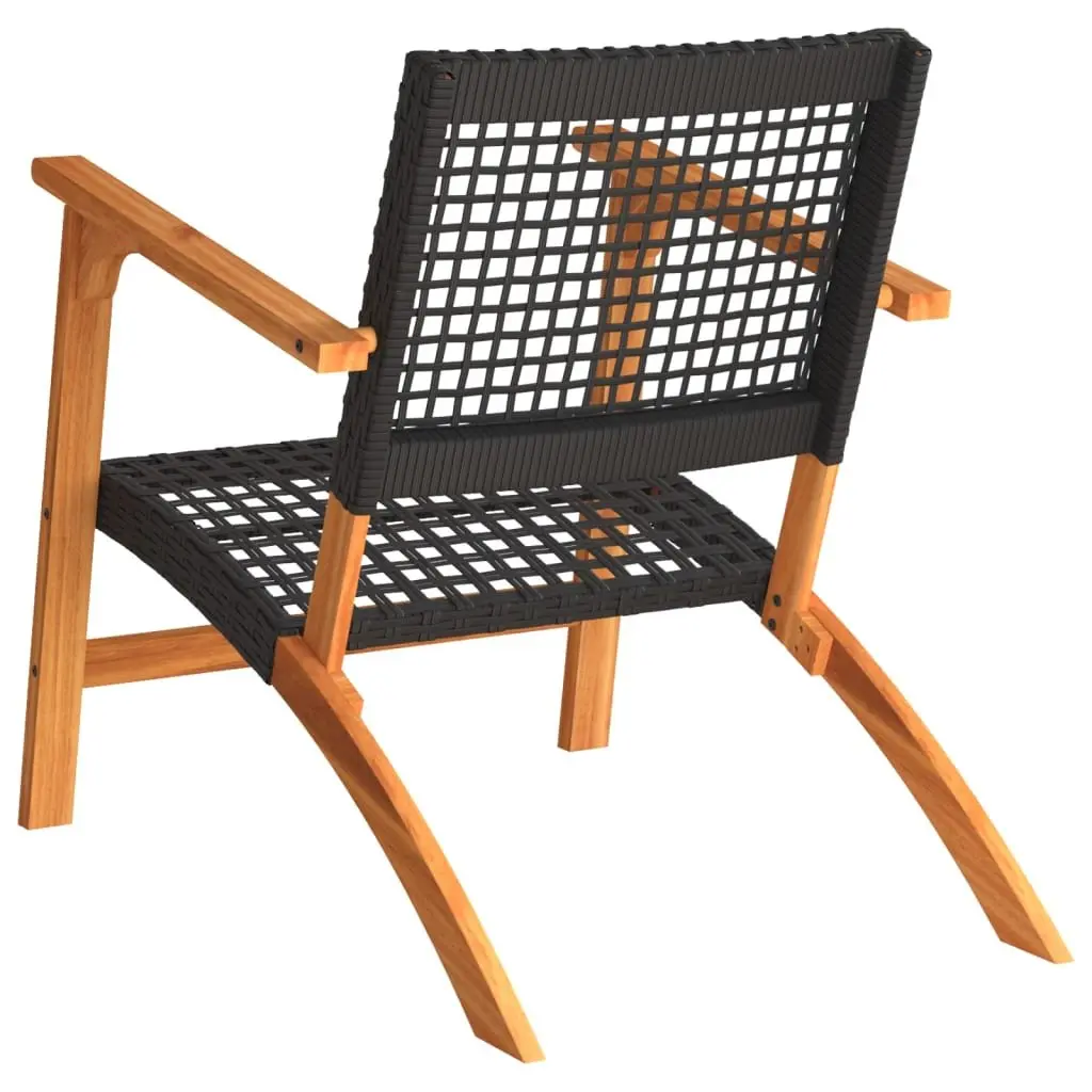 Garden Chairs Outdoor Seating 2pcs Black Poly Rattan with Acacia Wood Arms