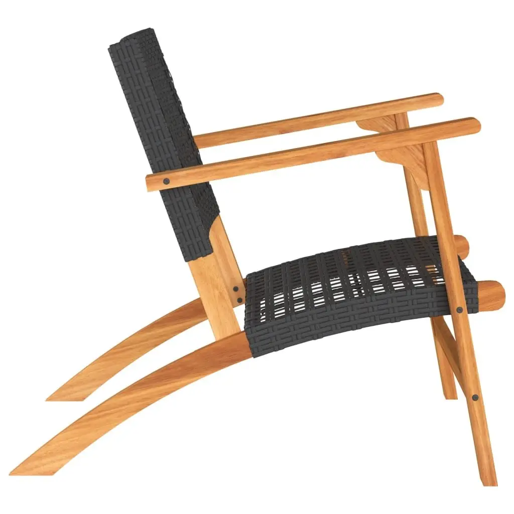 Garden Chairs Outdoor Seating 2pcs Black Poly Rattan with Acacia Wood Arms