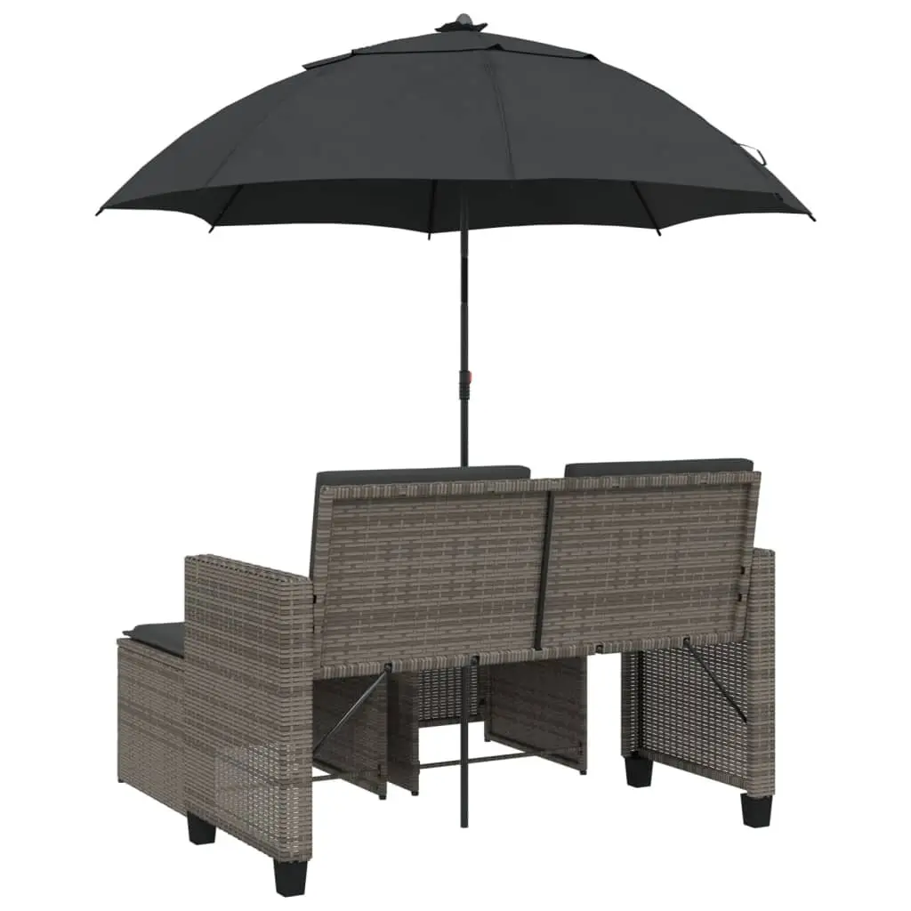 Garden Sofa 2-Seater Outdoor Patio Furniture with Parasol and Footstools Grey