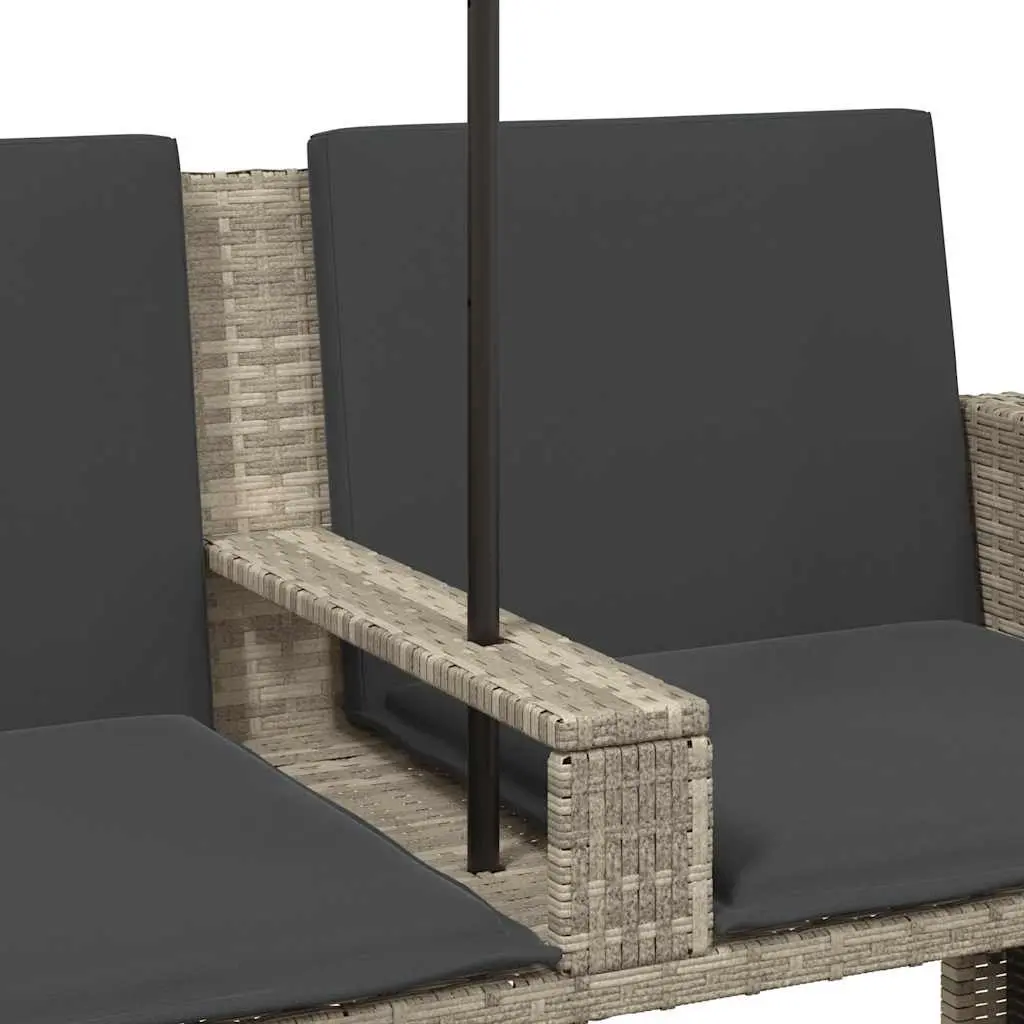 Garden Sofa 2-Seater Outdoor Set with Parasol and Stools Light Grey Poly Rattan