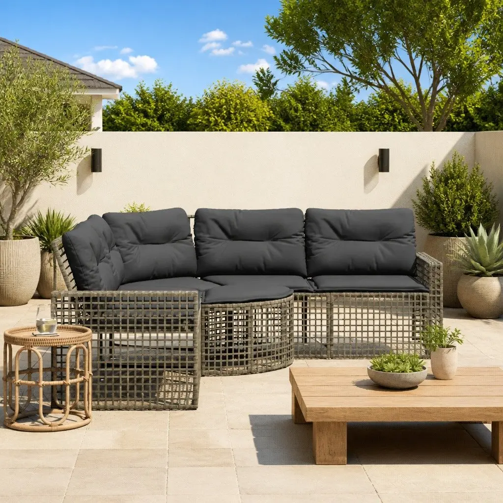 L-Shaped Garden Sofa with Footstool in Grey