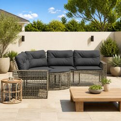 Comfortable L-Shaped Garden Sofa with Footstool in Grey