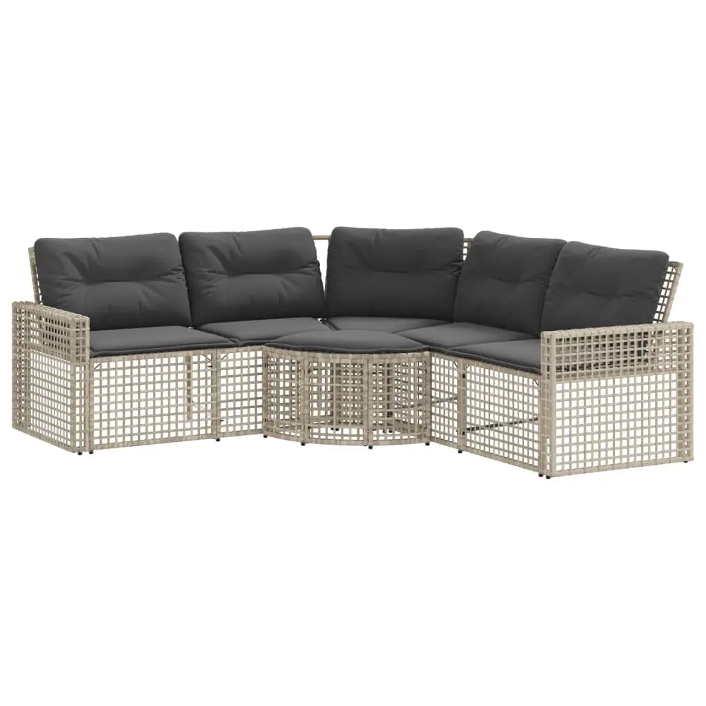 L-Shaped Garden Sofa with Cushions Footstool Grey Poly Rattan Outdoor Patio
